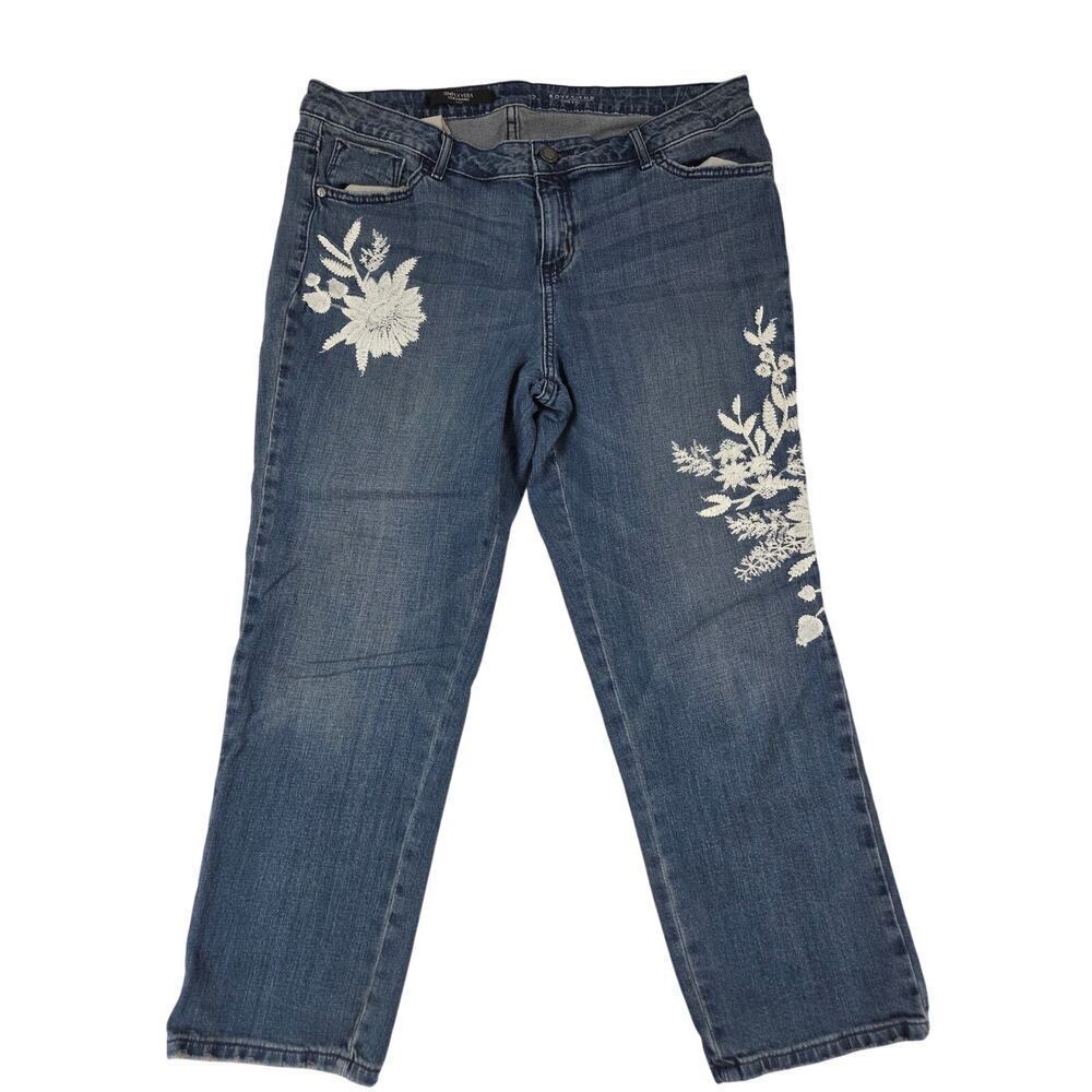 Simply Vera Vera Wang Embroidered Denim Capri Stretch Boyfriend Mid Rise 12